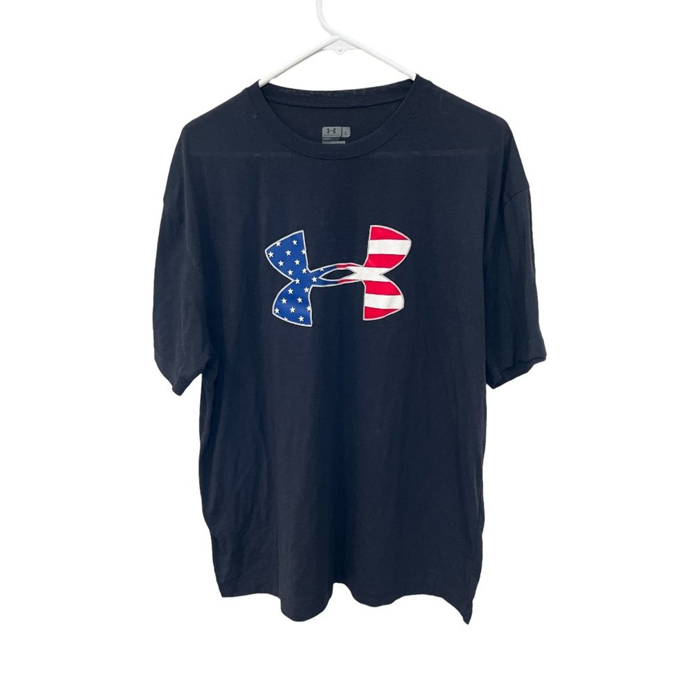 Under Armour Men's Freedom Big Flag Logo Loose Fit Graphic T-Shirt Black Size L‎